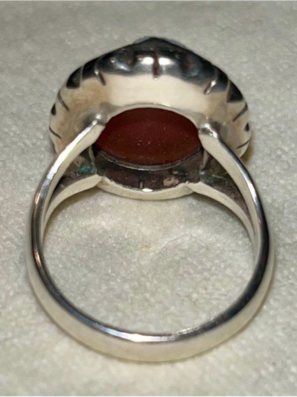 Vintage White Shell & Red Carnelion Sterling Silver Cameo Ring, size 6.75 - Picture 4 of 7